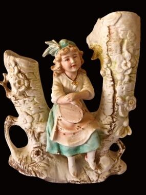 Antique German Bisque porcelain Double spill vase